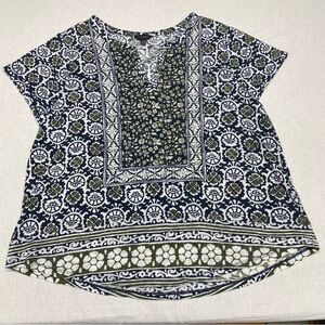 Lucky Brand Short Sleeve 1X Pullover Top Cotton Blend Comfy Casual V Neck Flowy